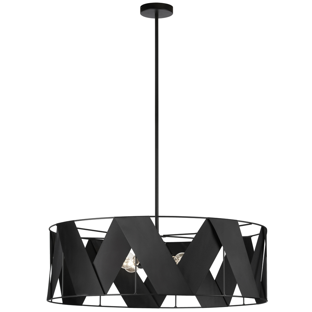 4 Light Incandescent Chandelier, Matte Black with Black Ribbon