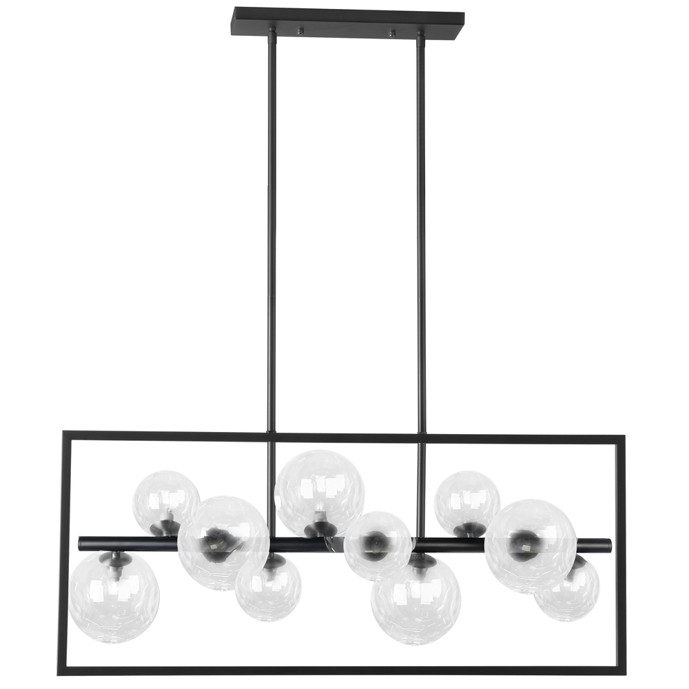 10 Light Halogen Horizontal Pendant, Matte Black with Clear Glass